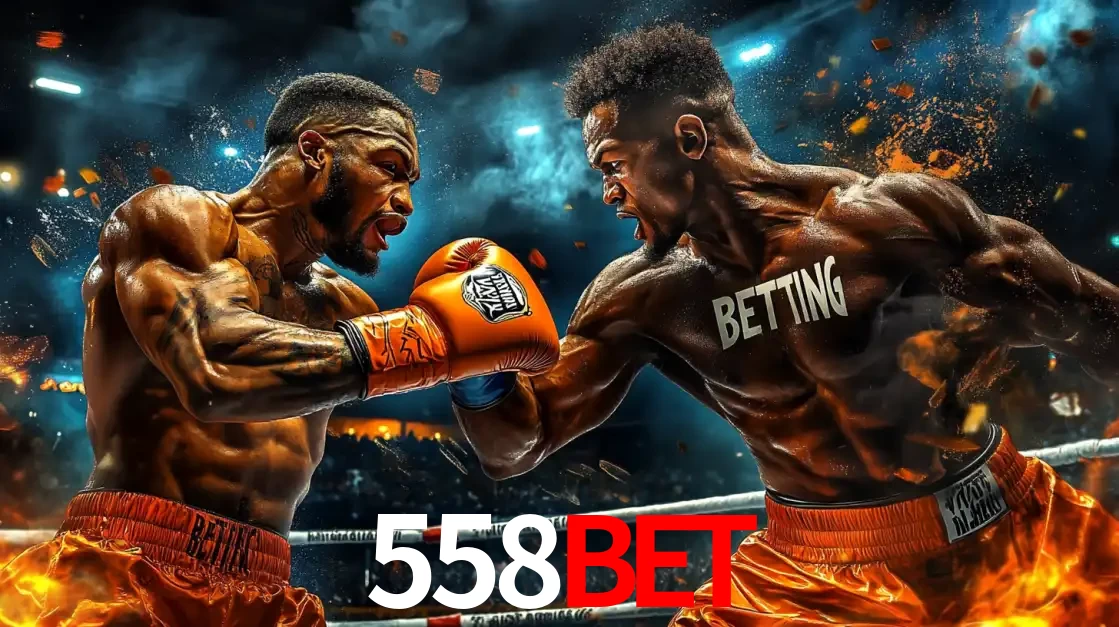 Dois boxeadores em uma luta intensa e explosiva, representando a adrenalina e as oportunidades de apostas em esportes de combate disponíveis na plataforma 558BET.
